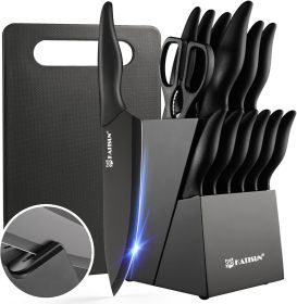 16 Pieces Kitchen Knife Block Set with Cutting Board & Built-in sharpener