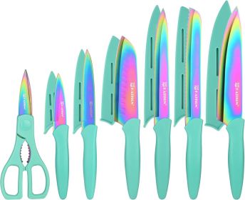 13 Piece Rainbow Titanium Coated Stainless Steel Boxed Knives Set
