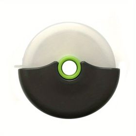 Stainless Steel Round Wheel Pizza Cutter With Lid (Color: Green)